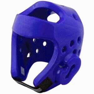 A Blue Color Foam Kick Helmet With Strap